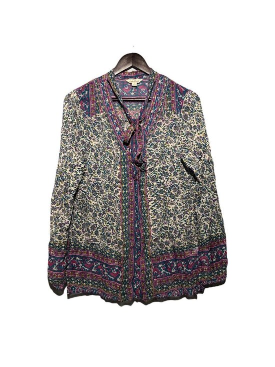 Lucky Brand Tops - Lucky Brand Blouse Top Women Size M Purple Flower Bow Hippie Retro Boho Gypsy